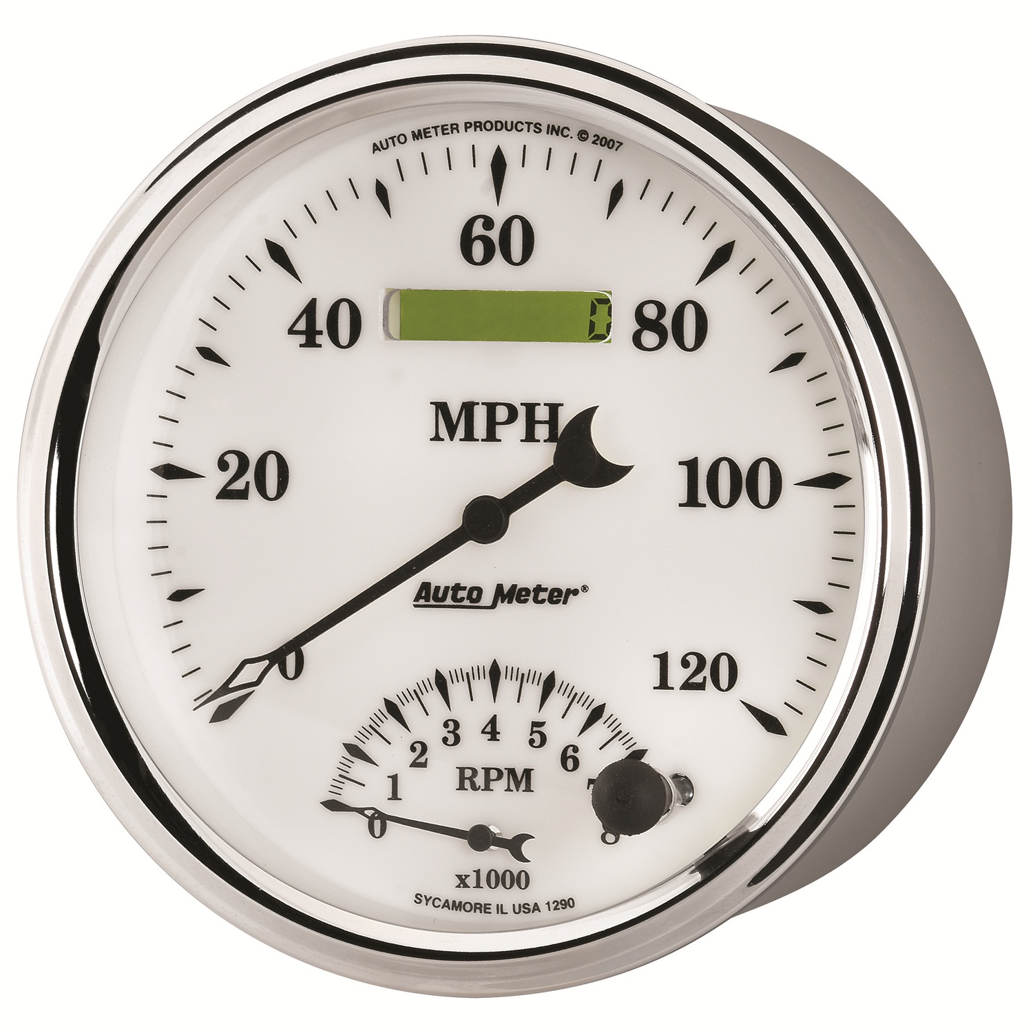 5" Varvmätare/Hastighetsmätare, COMBO, 8K RPM/120 MPH, OLD-TYME WHITE II