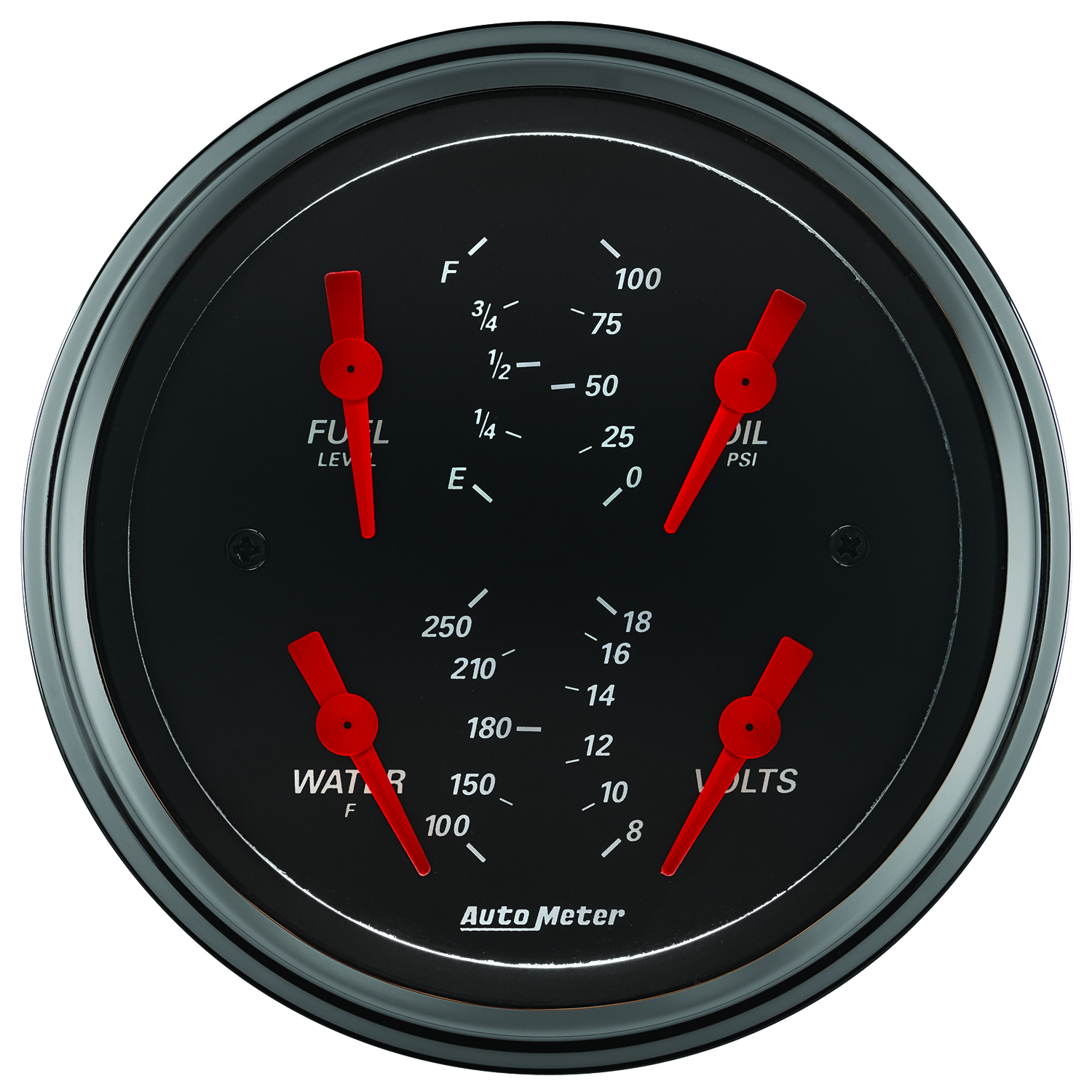 3-3/8" Quad Mätare, 100 PSI/100-250 °F/8-18V/0-90 Ω, DESIGNER BLACK