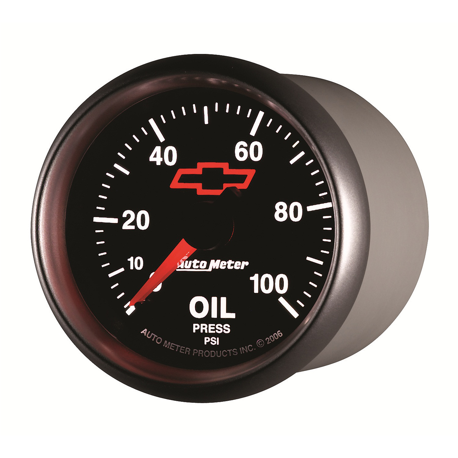 2-1/16" Oljetryck, 0-100 PSI, CHEVY RED BOWTIE, BLACK