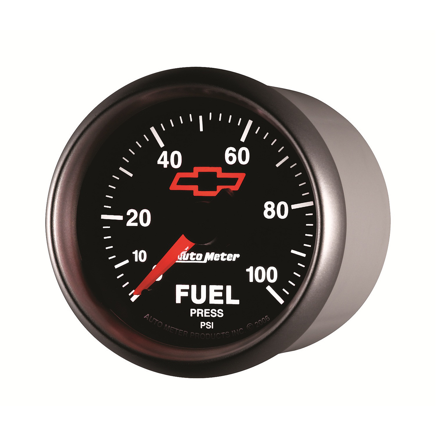 2-1/16" Bränsletryck, 0-100 PSI, CHEVY RED BOWTIE, BLACK