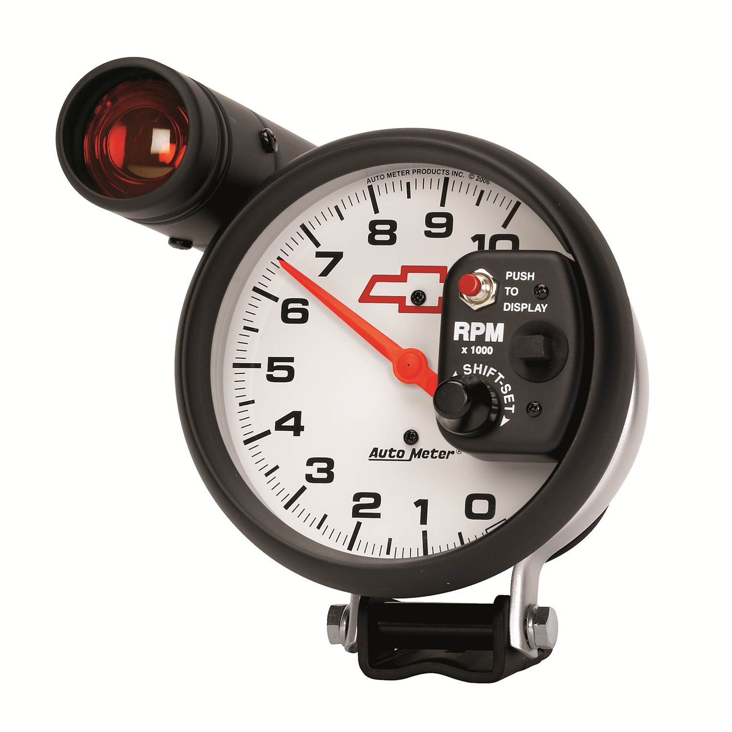 5" Varvräknare Stativ, 0-10,000 RPM, CHEVY RED BOWTIE, WHITE