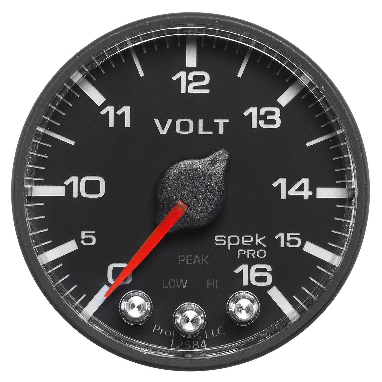 2-1/16" Voltmätare, 0-16V, SPEK-PRO, Svart/Svart