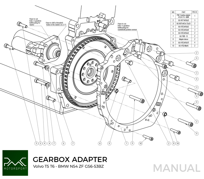 Adapterplatta växellåda VOLVO "vitmotor" B4x/B5x/B6x
