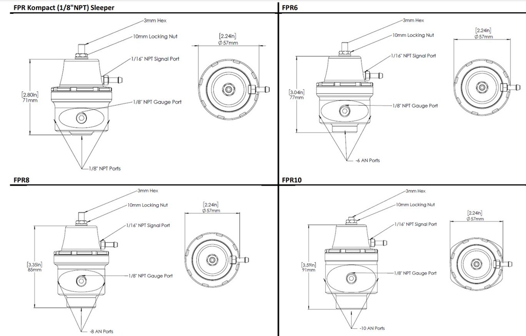 Turbosmart Bränsletrycksregulator Lågt tryck (Förgasare) -AN6