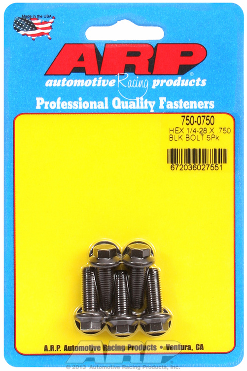 "1/4""-28 x .750 hex black oxide bolts" (5pcs)