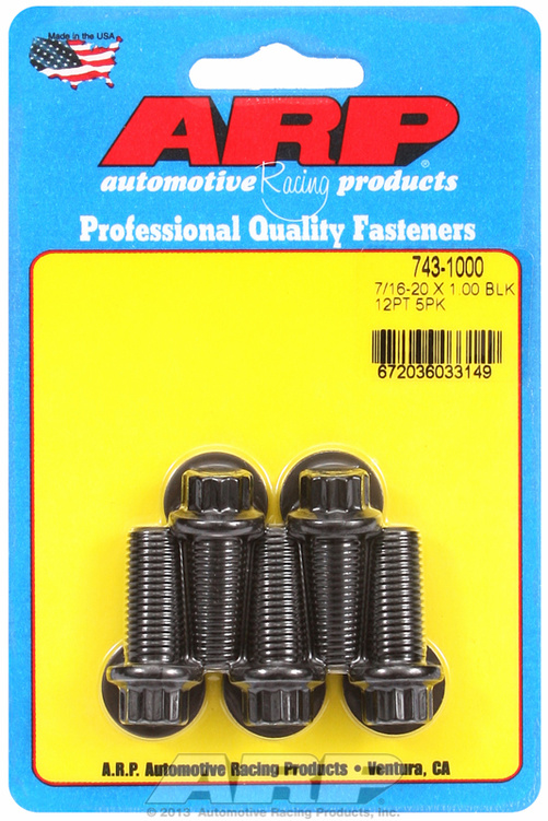 "7/16""-20 x 1.000 12pt black oxide bolts" (5pcs)