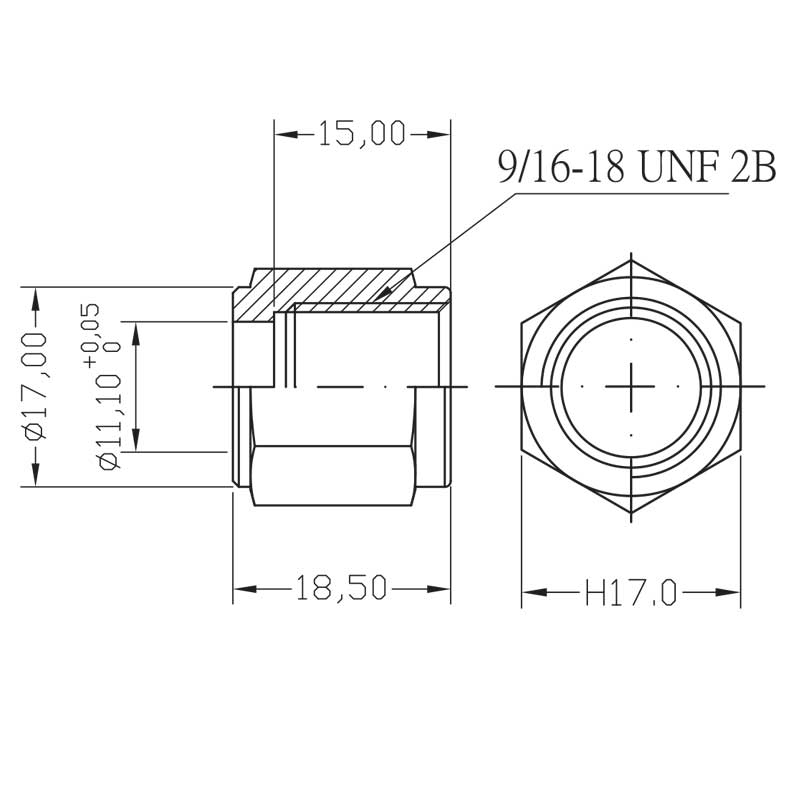 Presskoppling hona 9/16-18 rak conc. rf