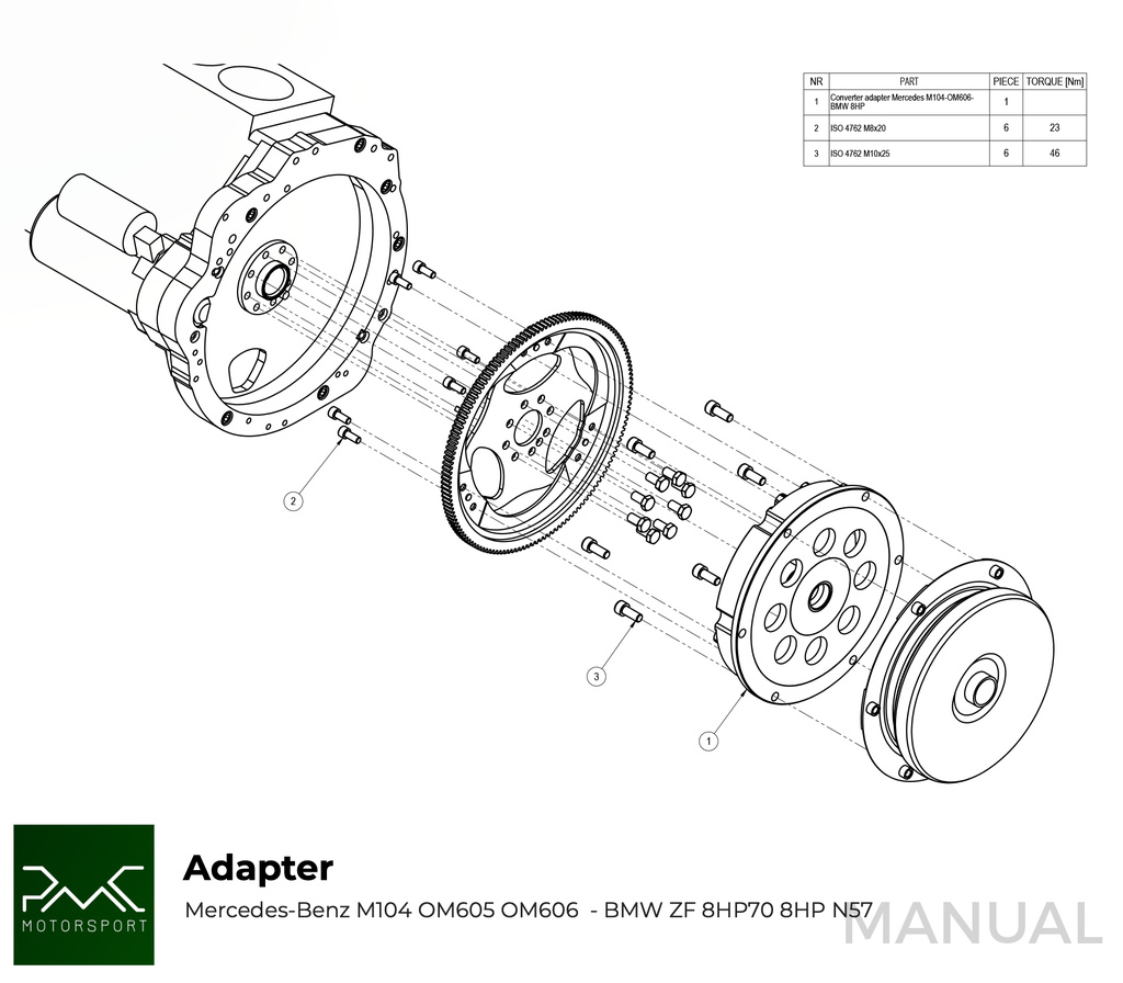 Adapter kit växellåda Mercedes M104 / OM605 / OM606
