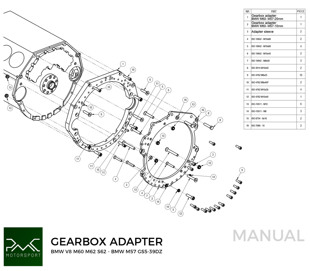 Adapterplatta växellåda BMW V8 M60 M62 S62