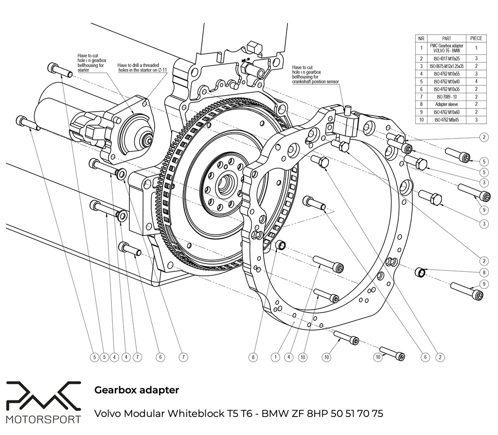 Adapter Kit Volvo Vitmotor T4/T5/T6 - BMW ZF 8HP 50 51 70 75