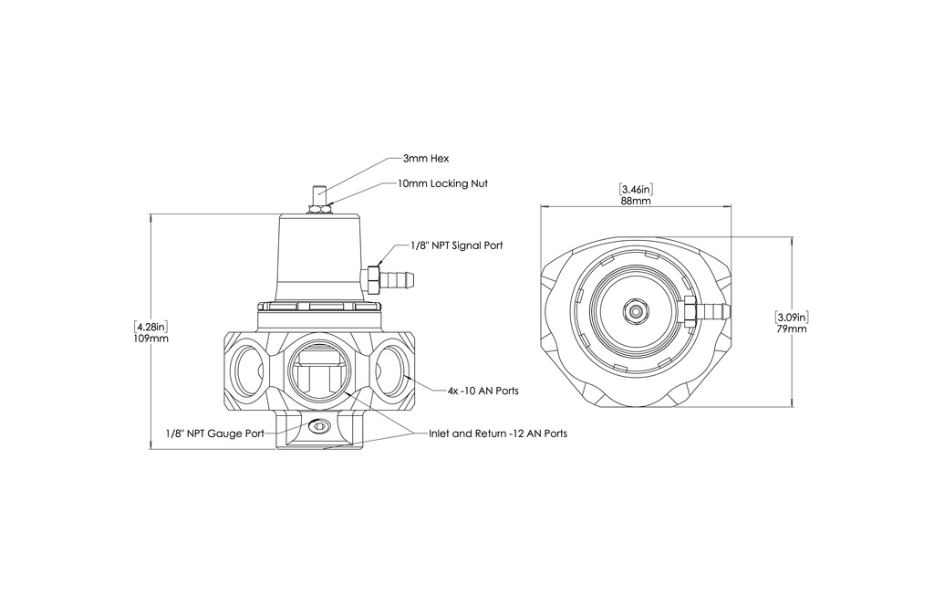 Turbosmart Bränsletrycksregulator AN12/AN10 Pro Svart