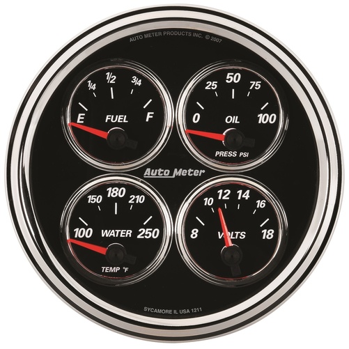 5" Quad Mätare, 100 PSI/100-250 °F/8-18V/0-90 Ω, DESIGNER BLACK II