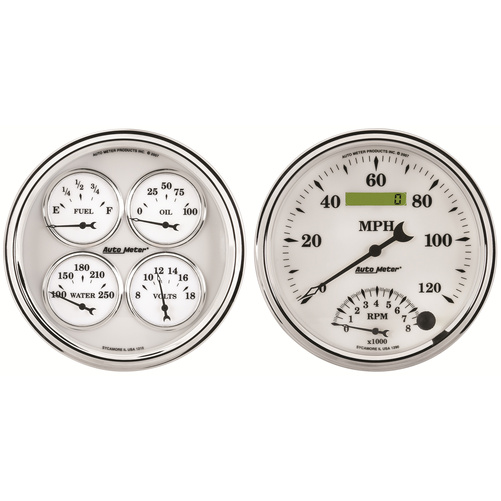2 PC. Mätar-KIT, 5" QUAD & Hastighetsmätare,, 240-33 Ω, OLD TYME WHITE II