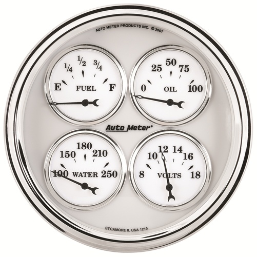 5" Quad Mätare, 100 PSI/100-250 °F/8-18V/240-33 Ω, OLD-TYME WHITE II