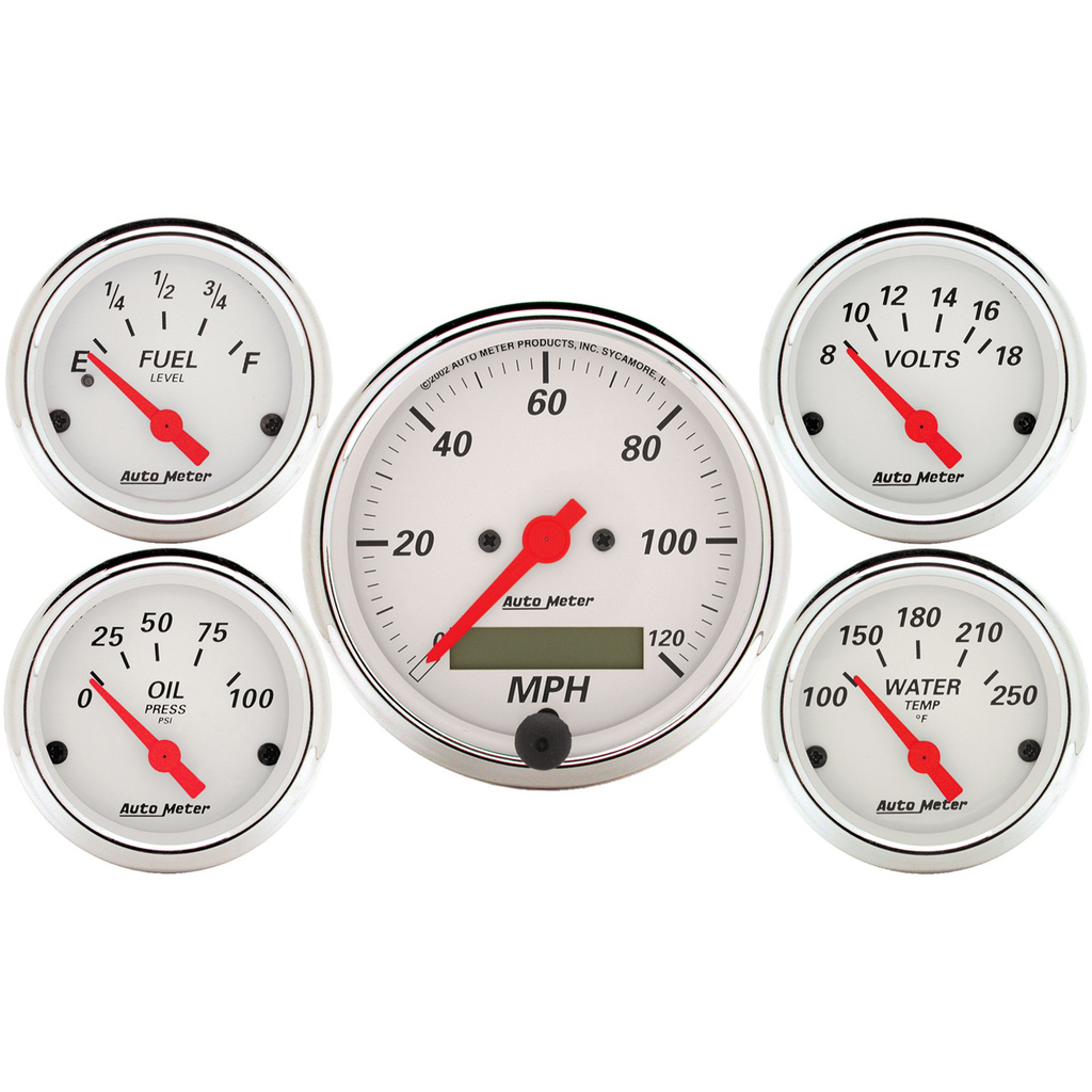 5 PC. Mätar-KIT, 3-1/8" & 2-1/16", ELEC. Hastighetsmätare,, ARCTIC WHITE