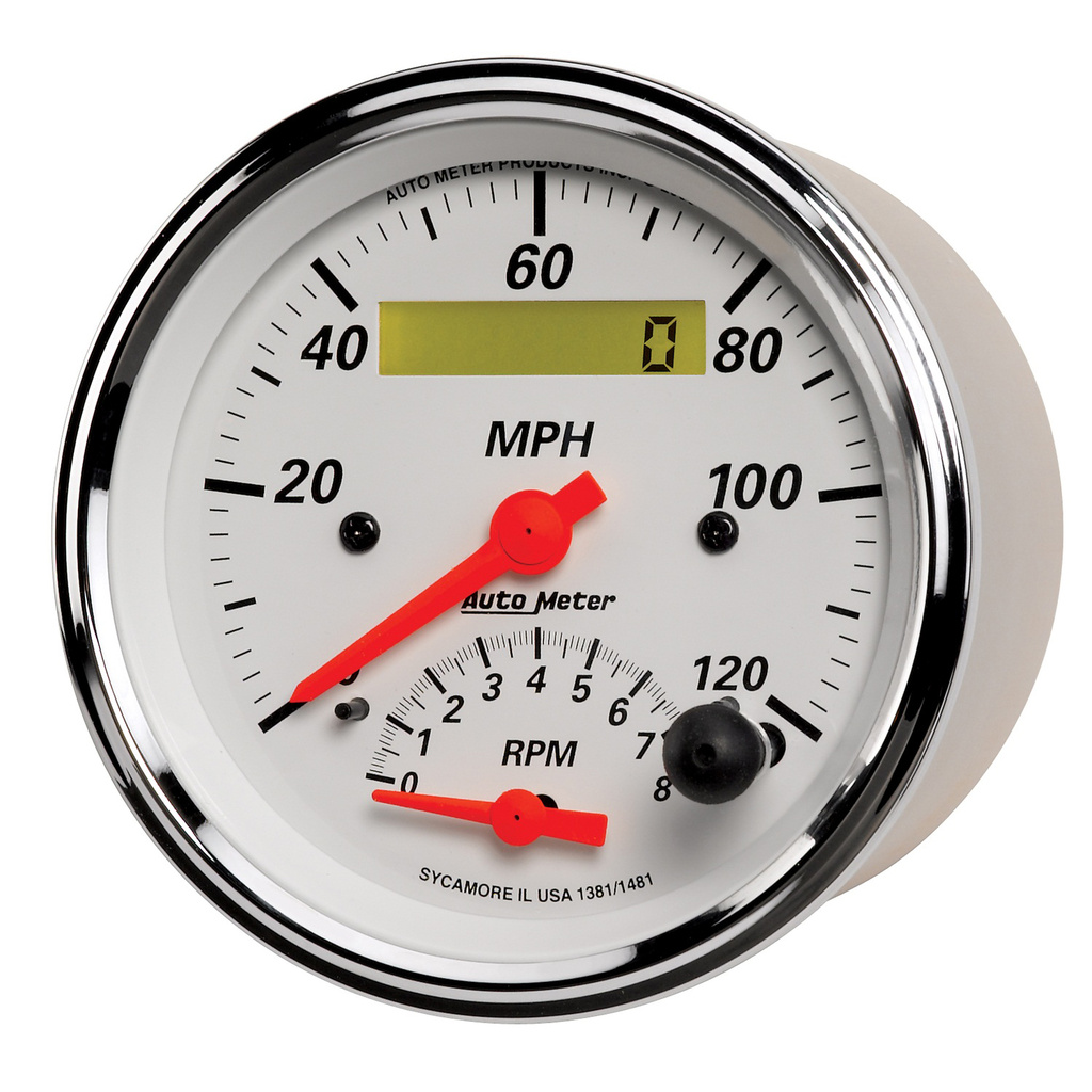 3-3/8" Varvmätare/Hastighetsmätare, COMBO, 8K RPM/120 MPH, ARCTIC WHITE
