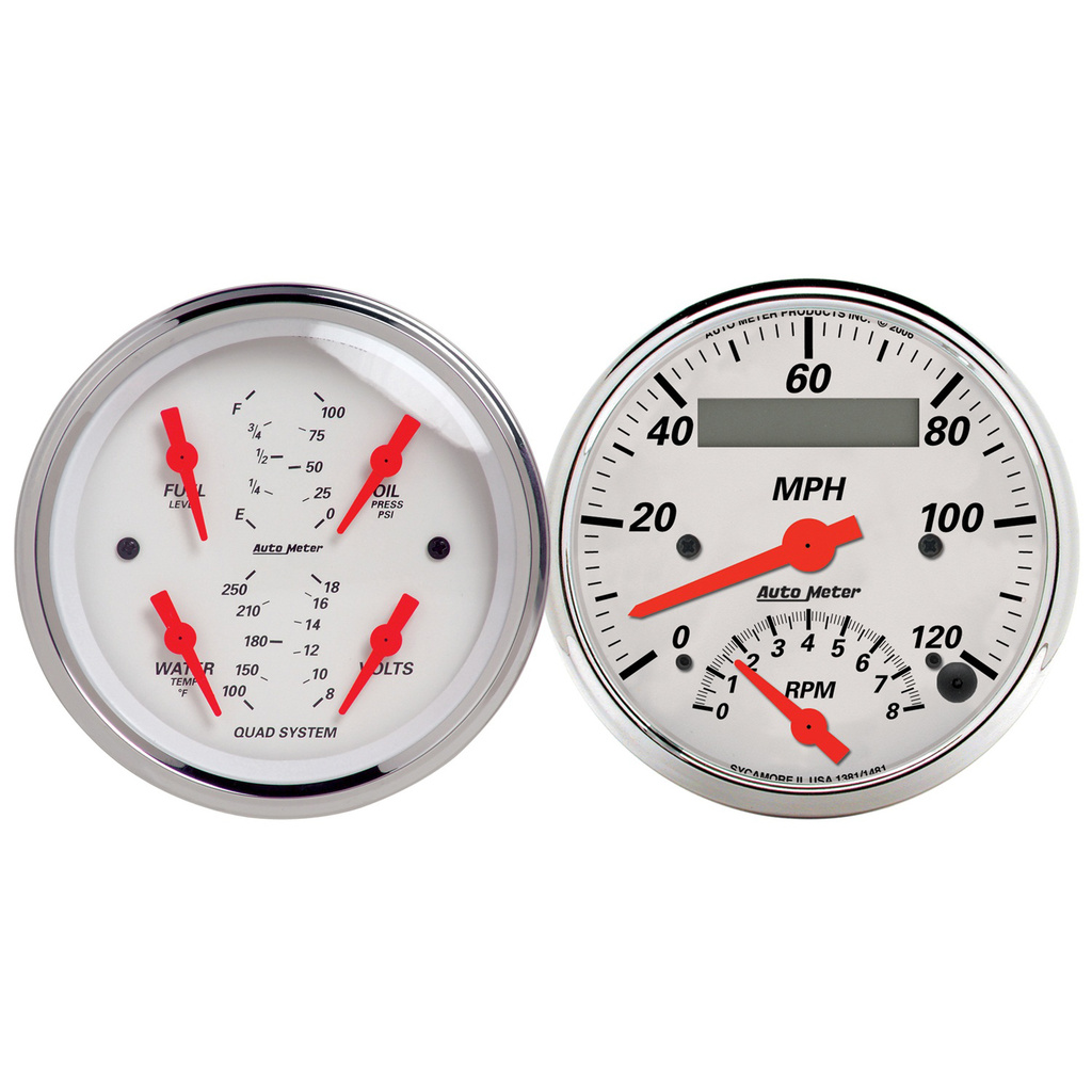 2 PC. Mätar-KIT, 3-3/8" QUAD & Varvräknare/SPEEDO, 240-33 Ω, ARCTIC WHITE
