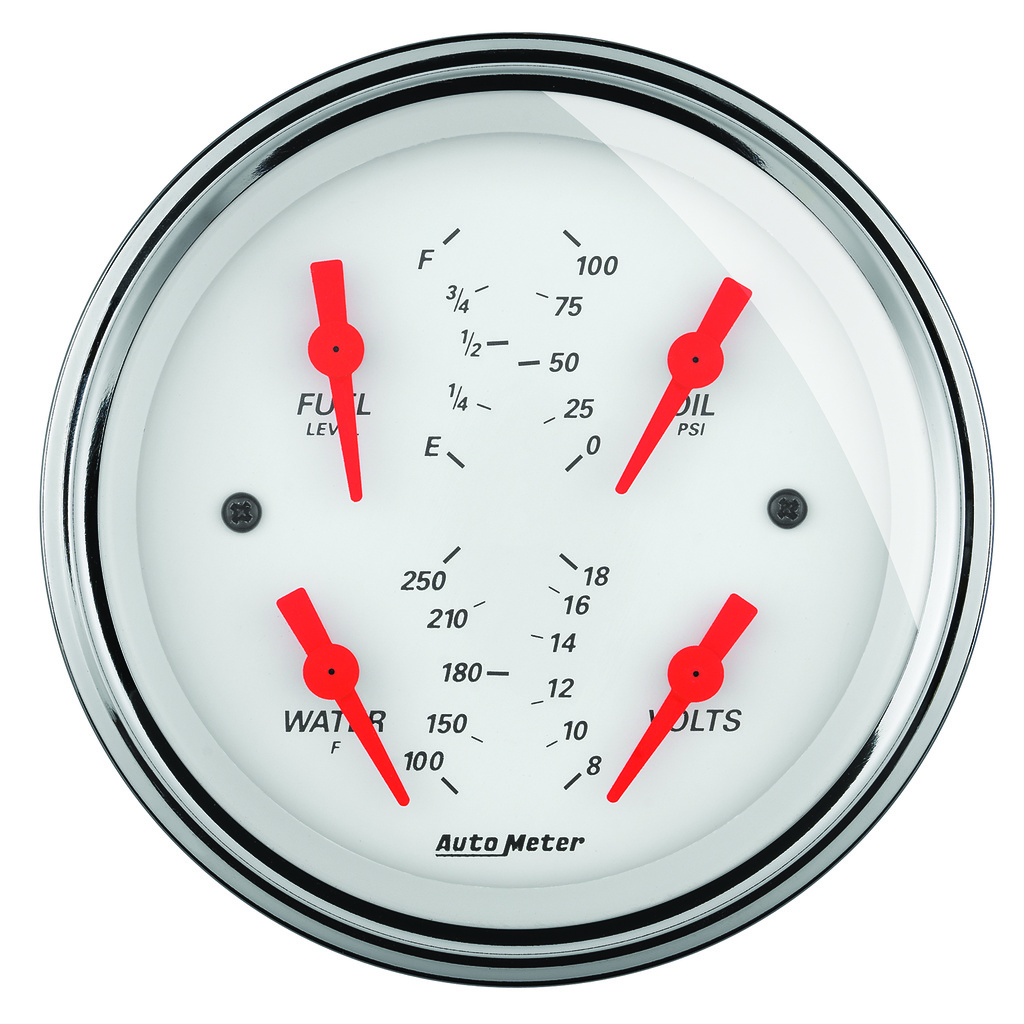3-3/8" Quad Mätare, 100 PSI/100-250 °F/8-18V/0-90 Ω, ARCTIC WHITE