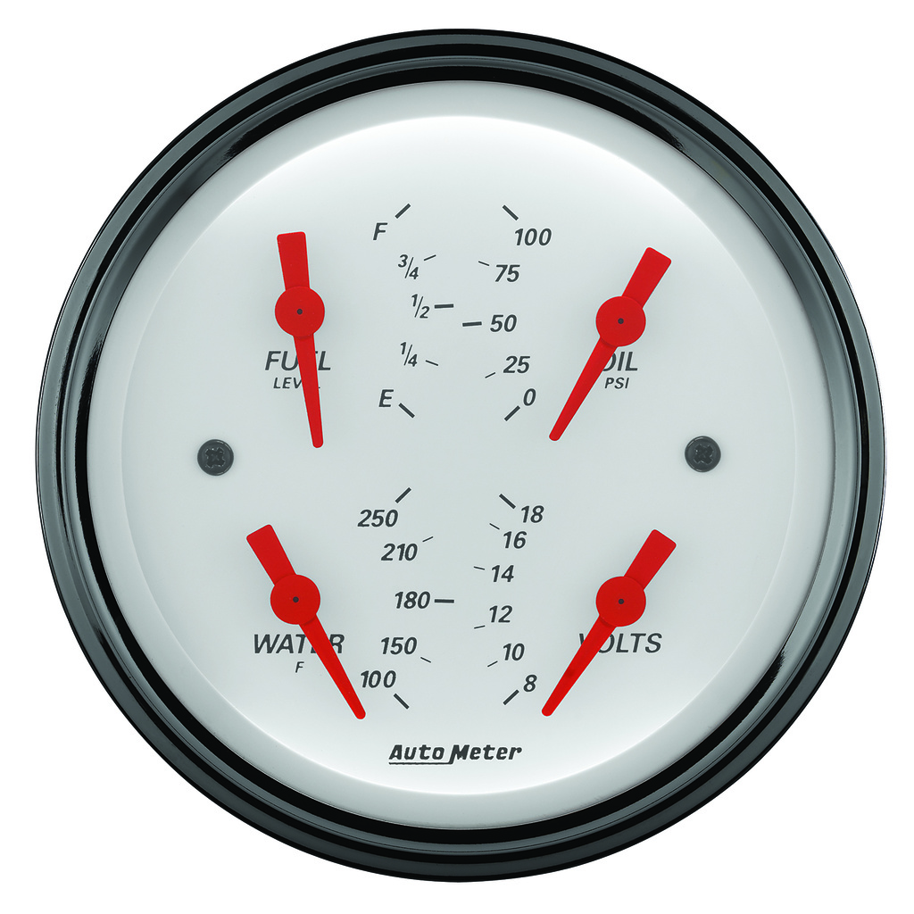 3-3/8" Quad Mätare, 100 PSI/100-250 °F/8-18V/0-90 Ω, ARCTIC WHITE