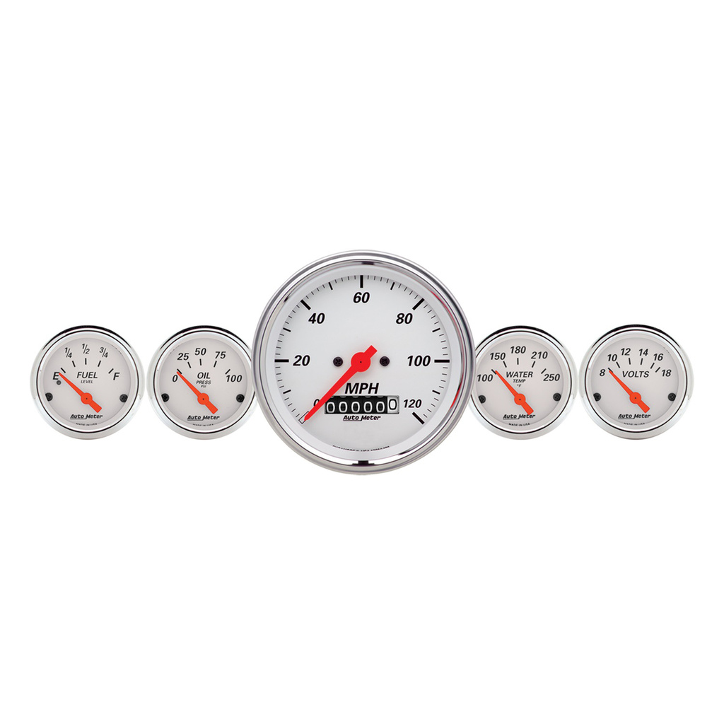5 PC. Mätar-KIT, 3-3/8" & 2-1/16", ELEC. Hastighetsmätare,, ARCTIC WHITE