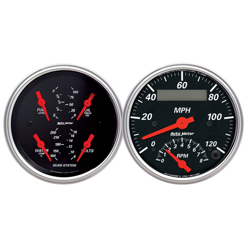 2 PC. Mätar-KIT, 3-3/8" QUAD & Varvräknare/SPEEDO, 240-33 Ω, DESIGNER BLACK
