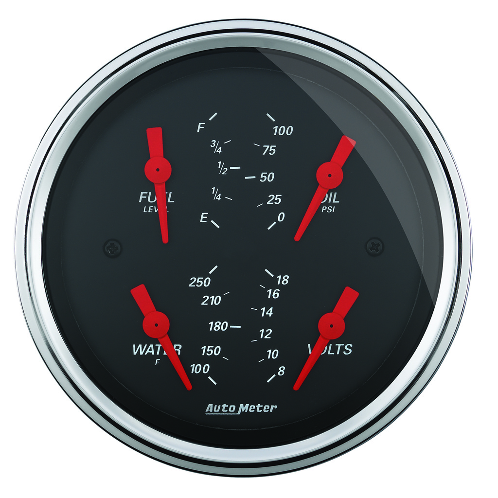 3-3/8" Quad Mätare, 100 PSI/100-250 °F/8-18V/0-90 Ω, DESIGNER BLACK