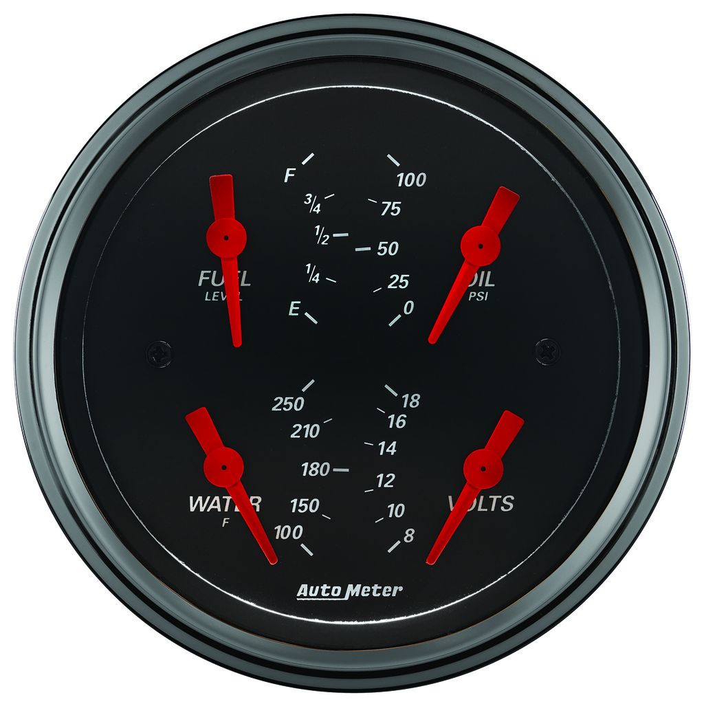 3-3/8" Quad Mätare, 100 PSI/100-250 °F/8-18V/0-90 Ω, DESIGNER BLACK
