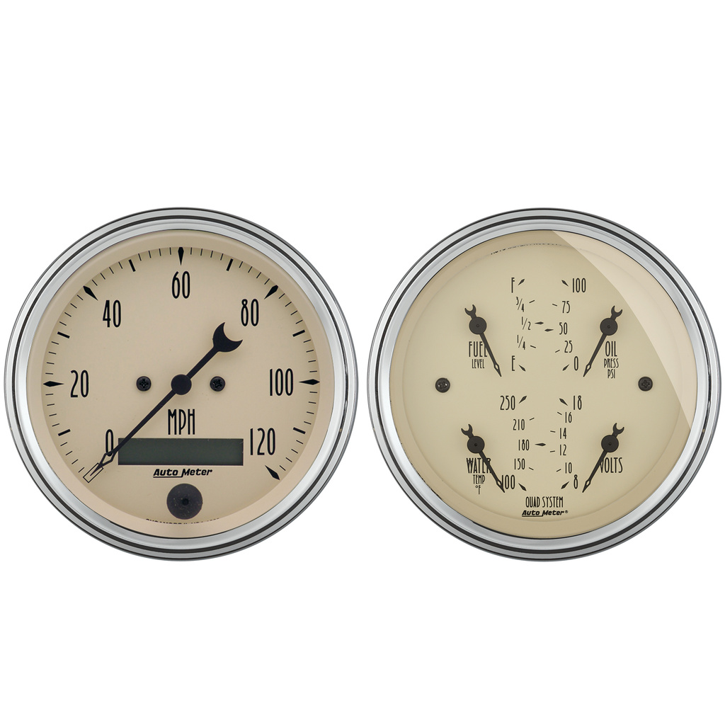 2 PC. Mätar-KIT, 3-3/8" QUAD & Hastighetsmätare,, 240-33 Ω, ANTIQUE BEIGE