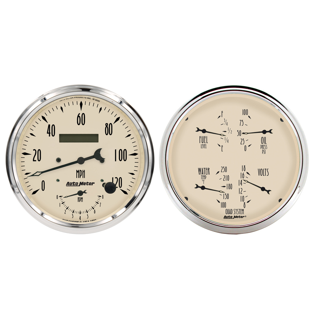 2 PC. Mätar-KIT, 5" QUAD & Varvräknare/SPEEDO, 240-33 Ω, ANTIQUE BEIGE