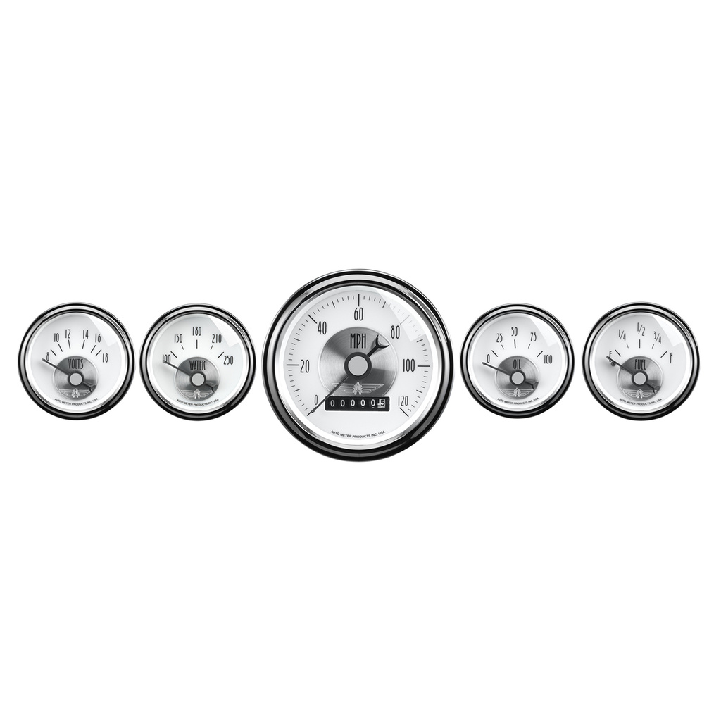 5 PC. Mätar-KIT, 3-3/8" & 2-1/16", ELEC. SPEEDO W/ WHEEL ODO, PRESTIGE PEARL