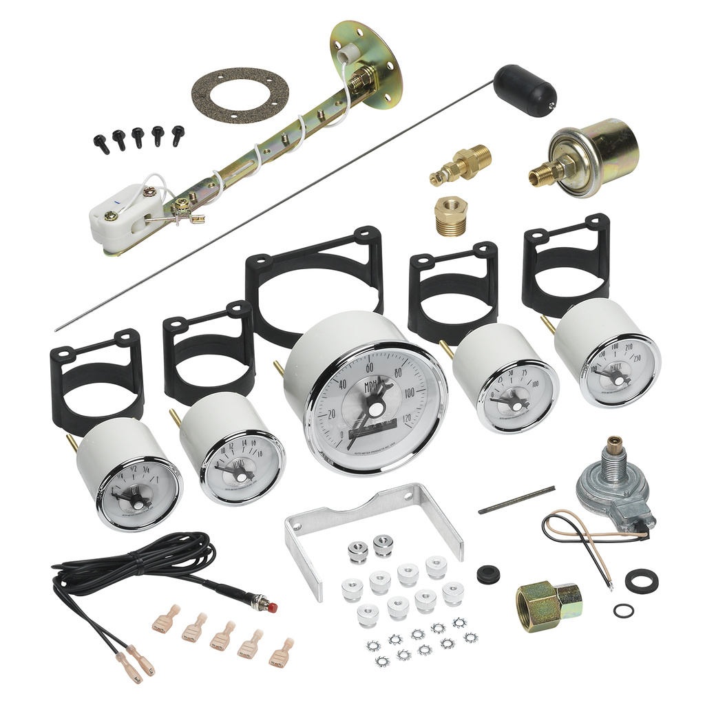 5 PC. Mätar-KIT, 3-3/8" & 2-1/16", ELEC. SPEEDO W/ WHEEL ODO, PRESTIGE PEARL
