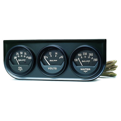 Mätarhållare / Konsol, Oljetryck/Vattentemp/VOLT, 2-1/16", 100 PSI/280 °F/16V, BLK DIAL, BLK BZL, AG