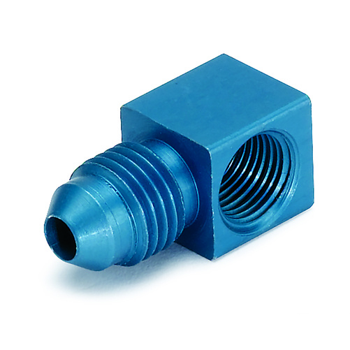 FITTING, ADAPTER, 90 °, 1/8" NPTF FEMALE TO -4AN MALE, ALUMINUM, BLUE ANODIZED