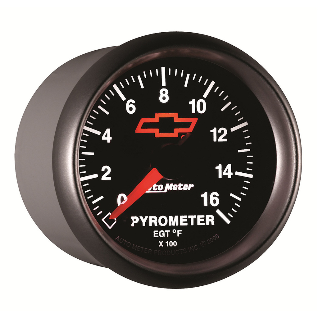 2-1/16" Pyrometer, 0-1600 °F, CHEVY RED BOWTIE, BLACK