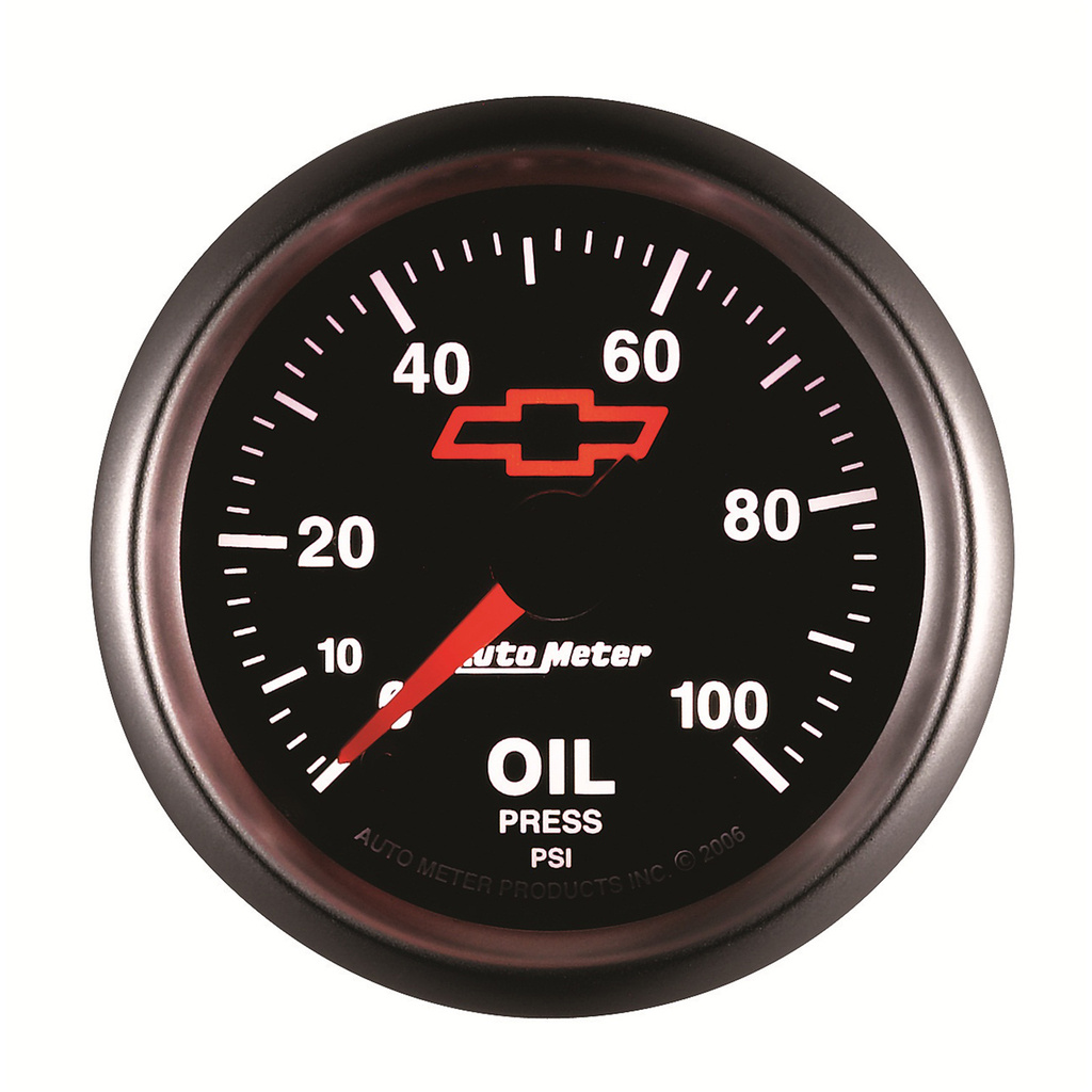 2-1/16" Oljetryck, 0-100 PSI, CHEVY RED BOWTIE, BLACK