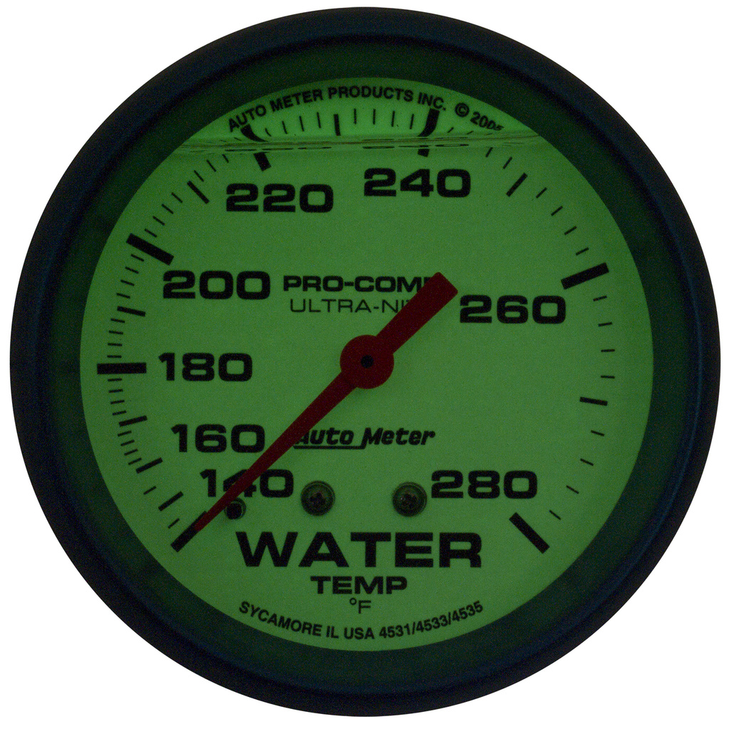 2-5/8" Vattentemperatur, Vätskefylld, 140-280 °F, ULTRA-NITE