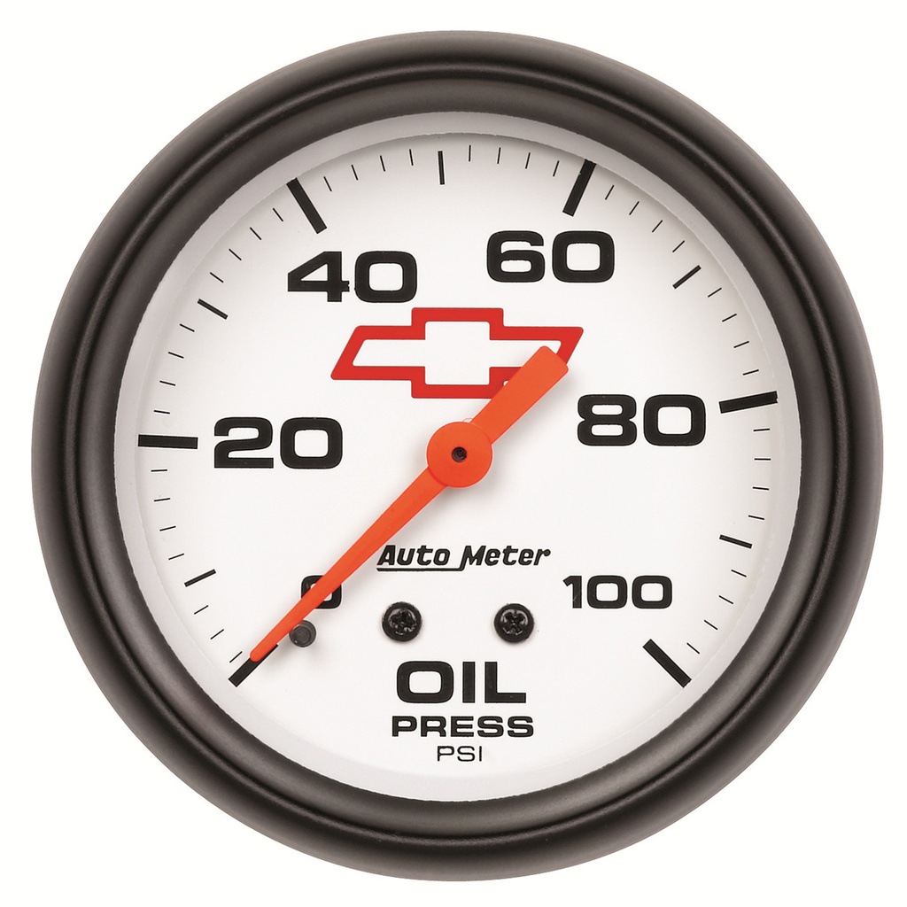 2-5/8" Oljetryck, 0-100 PSI, CHEVY RED BOWTIE, WHITE