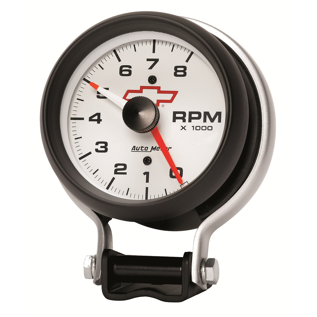 3-3/4" Varvräknare Stativ, 0-8,000 RPM, CHEVY RED BOWTIE, WHITE