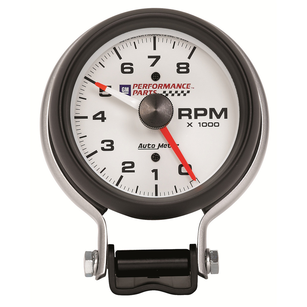 3-3/4" Varvräknare Stativ, 0-8,000 RPM, CHEVY RED BOWTIE, WHITE