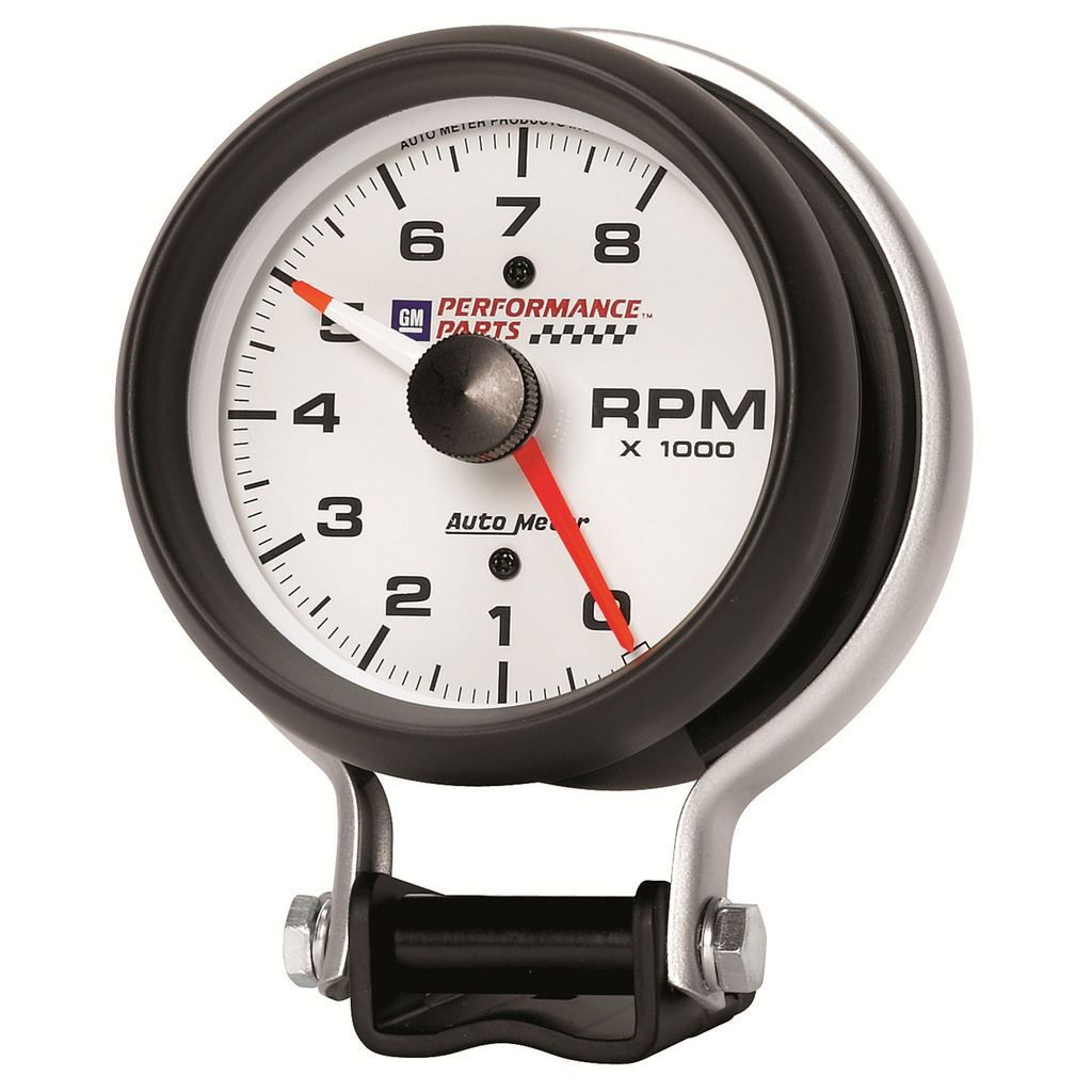 3-3/4" Varvräknare Stativ, 0-8,000 RPM, CHEVY RED BOWTIE, WHITE