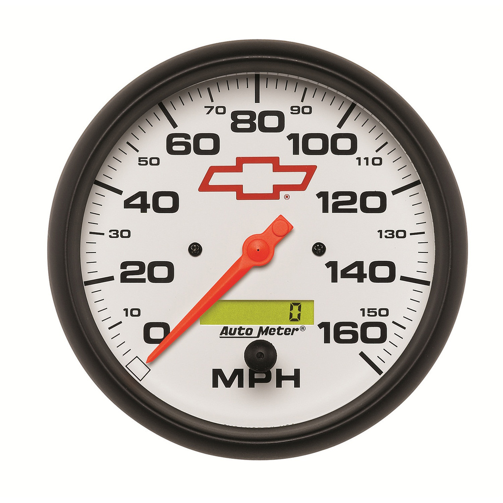 5" Hastighetsmätare,, 0-160 MPH, CHEVY RED BOWTIE, WHITE