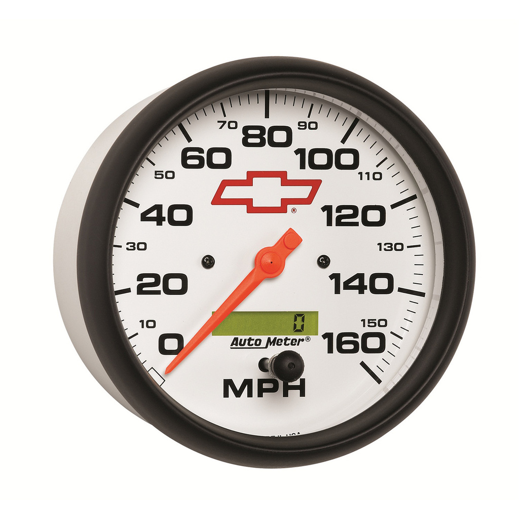 5" Hastighetsmätare,, 0-160 MPH, CHEVY RED BOWTIE, WHITE