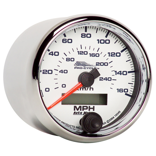 2-5/8" Hastighetsmätare,, 0-160 MPH, 0-260 KPH, WHITE, PRO-CYCLE