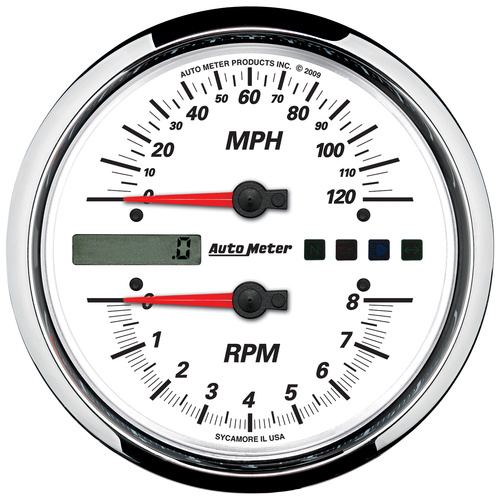 5" DIRECT FIT Varvmätare/Hastighetsmätare, COMBO, 8K RPM/120 MPH, WHITE, PRO-CYCLE