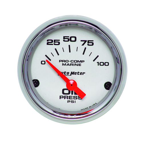 2-1/16" Oljetryck, 0-100 PSI, MARINE CHROME ULTRA-LITE