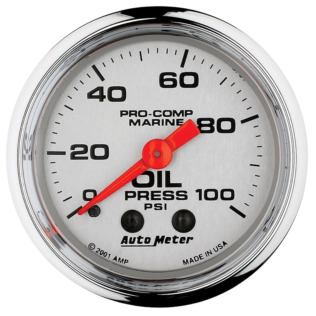 2-1/16" Oljetryck, 0-100 PSI, MARINE CHROME ULTRA-LITE