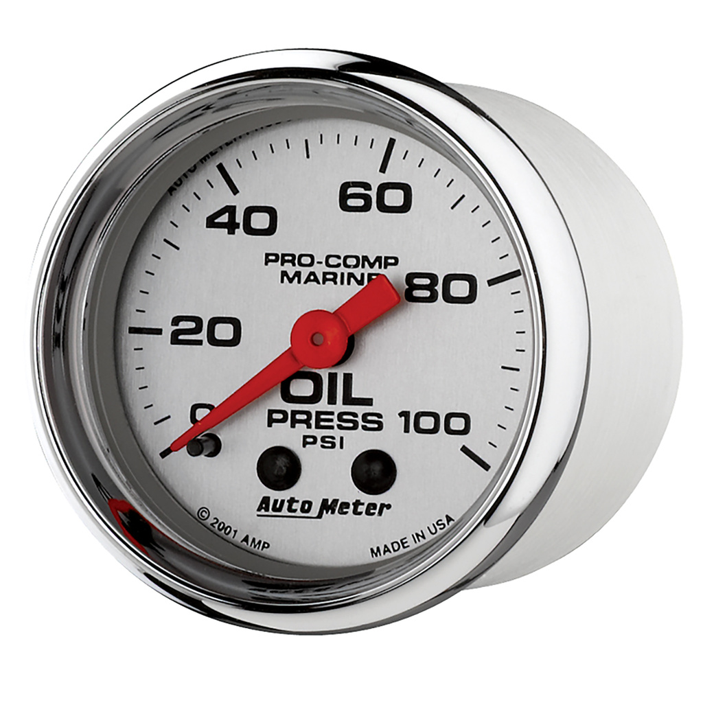 2-1/16" Oljetryck, 0-100 PSI, MARINE CHROME ULTRA-LITE