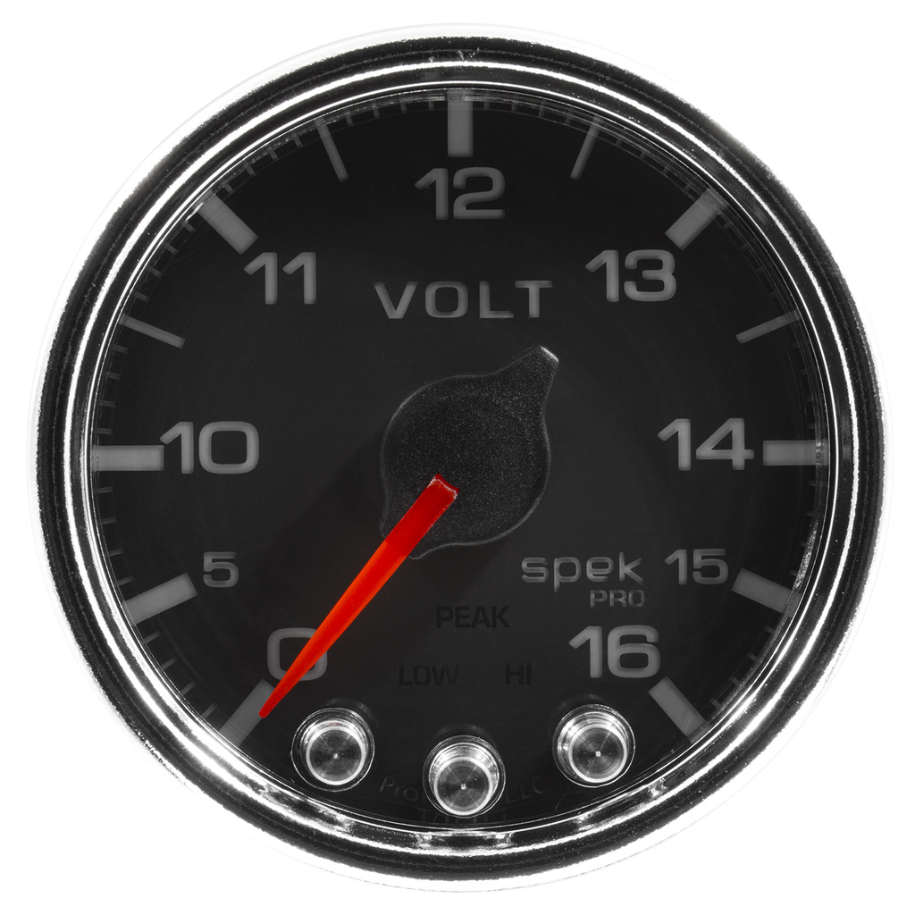 2-1/16" Voltmätare, 0-16V, SPEK-PRO, Svart/Krom