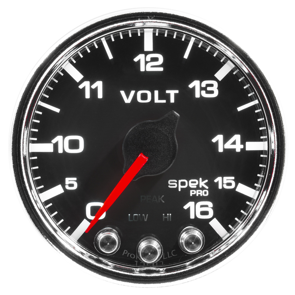 2-1/16" Voltmätare, 0-16V, SPEK-PRO, Svart/Krom