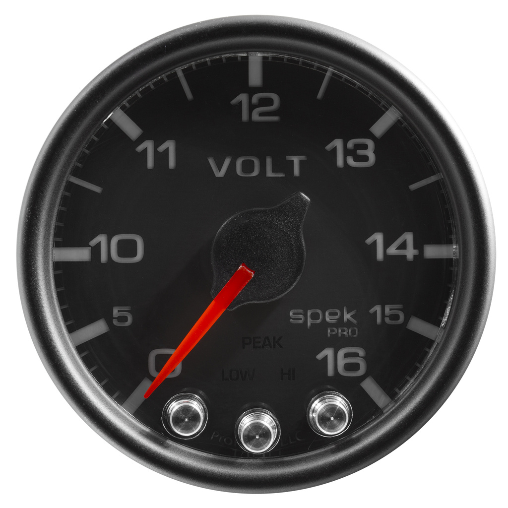 2-1/16" Voltmätare, 0-16V, SPEK-PRO, Svart/Svart